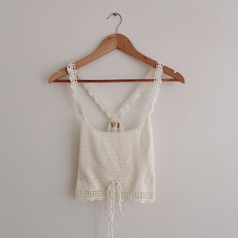Altar’d State Crochet Crop Tank Top Ivory Coastal Beach